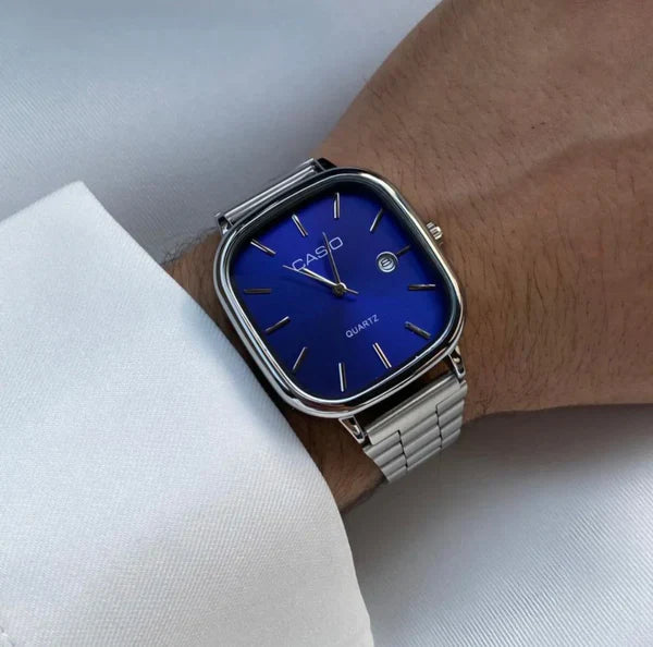 𝐃𝐎𝐍𝐓𝐔𝐌𝐏 𝐀𝐌𝐁𝐀𝐍𝐂𝐄 Casio Watch Silver + Blue – كاسيو ووتش فضي + أزرق